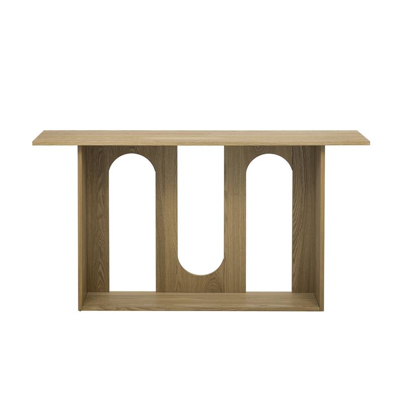 Modern Curved Design Ash Veneer Console Table with Lower Shelf, for Entryway Hallway Living Room, Foyer, Corridor