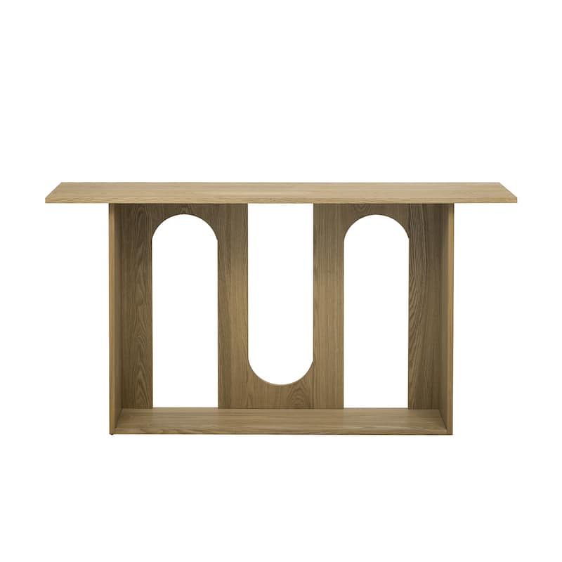 Mogen Curved Design Veneer Console Table with Shelf - Natural