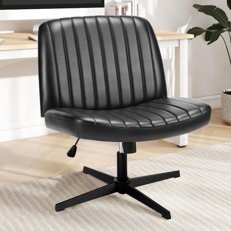 Cross Legged Armless Adjustable Swivel Padded Home Office Desk Chair No Wheels - Black