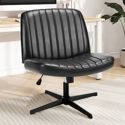Cross Legged Armless Adjustable Swivel Padded Home Office Desk Chair No Wheels
