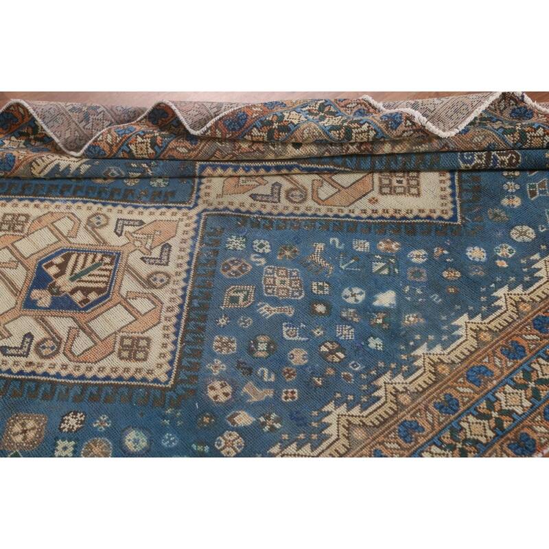 Blue Tribal Bakhtiari Persian Vintage Rug Hand-Knotted Wool Carpet - 5'6"x 9'9"