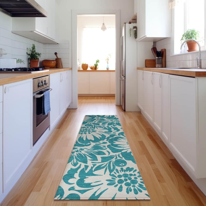 Premium Washable Super Soft Modern Floral Mayfield Rug - Teal - 2' 3" x 7' 6" - Runner