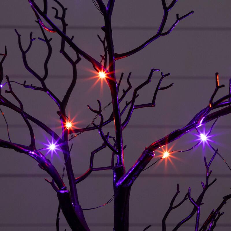 Pre-Lit Bats Artificial Halloween Twig Potted Tree with Bats - 2' - Orange and Purple LED Lights