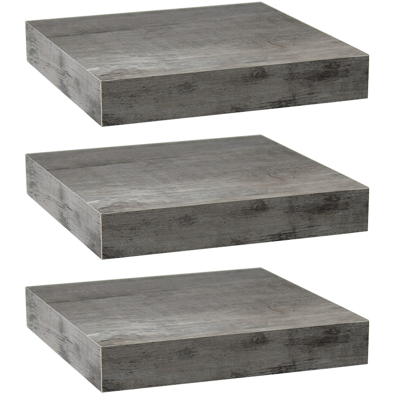 3 Pack Square Mounted Floating Shelves - Rustic Wood Display Ledge Storage Shelf