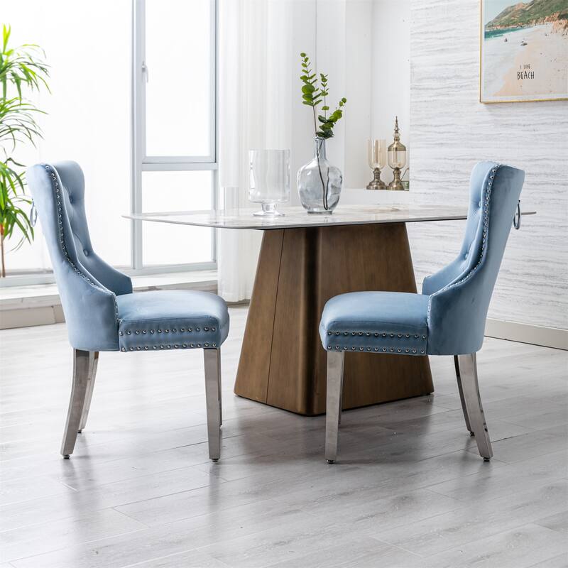 Velvet Upholstered Dining Chairs (Set of 2) with Stainless Steel Legs