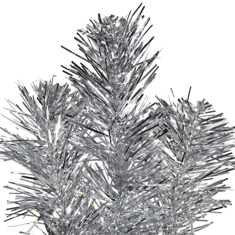 Pre-Lit Artificial Tinsel Christmas Tree - 3' - Silver - Clear Lights - 3 Foot
