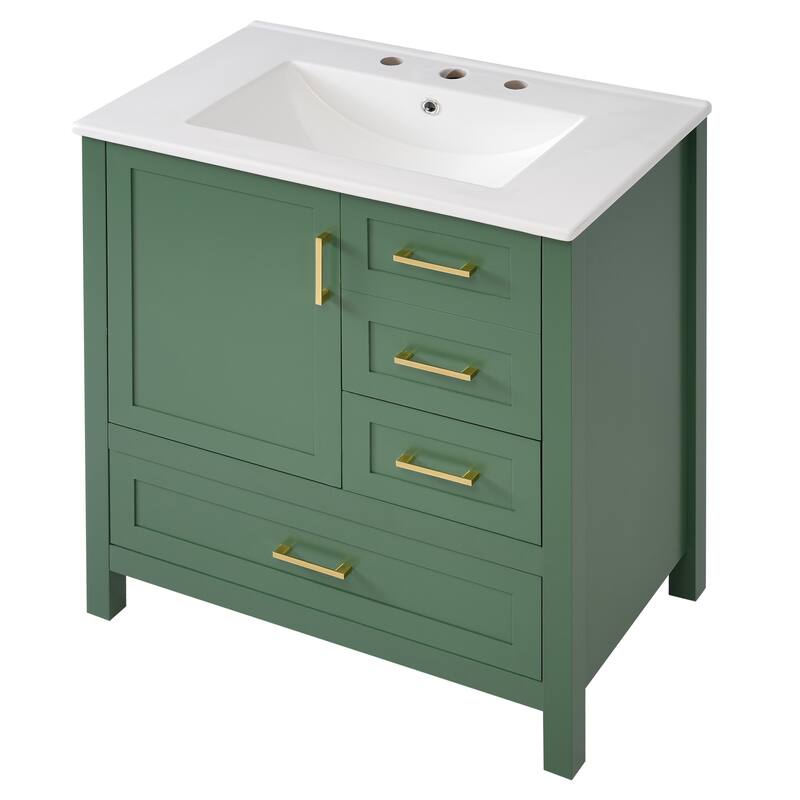 Multifunctional Storage Cabinet Bathroom Vanity with Removable Pull-out Tray, Door Storage Box and 3 Different Sizes Drawers