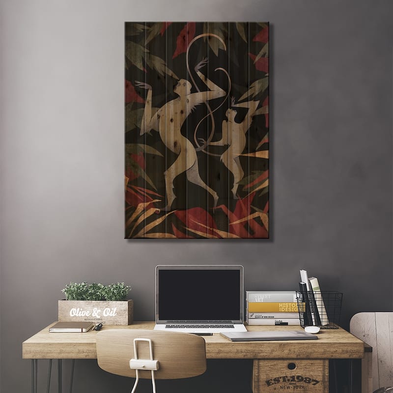 Monkeys Print On Wood by Valeriya Simantovskaya - Multi-Color