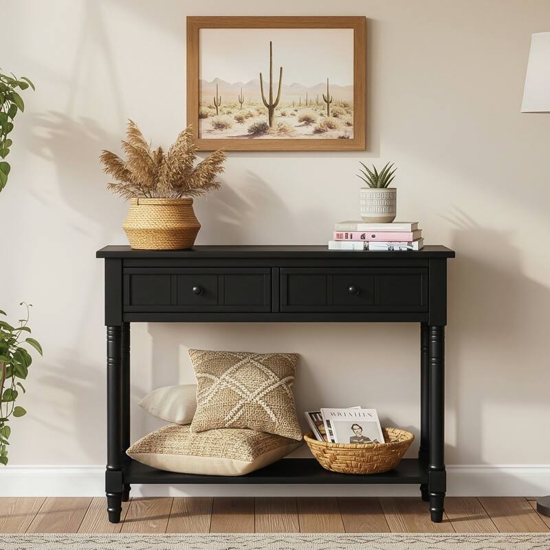 Console Table Traditional Design with Two Drawers and Bottom Shelf