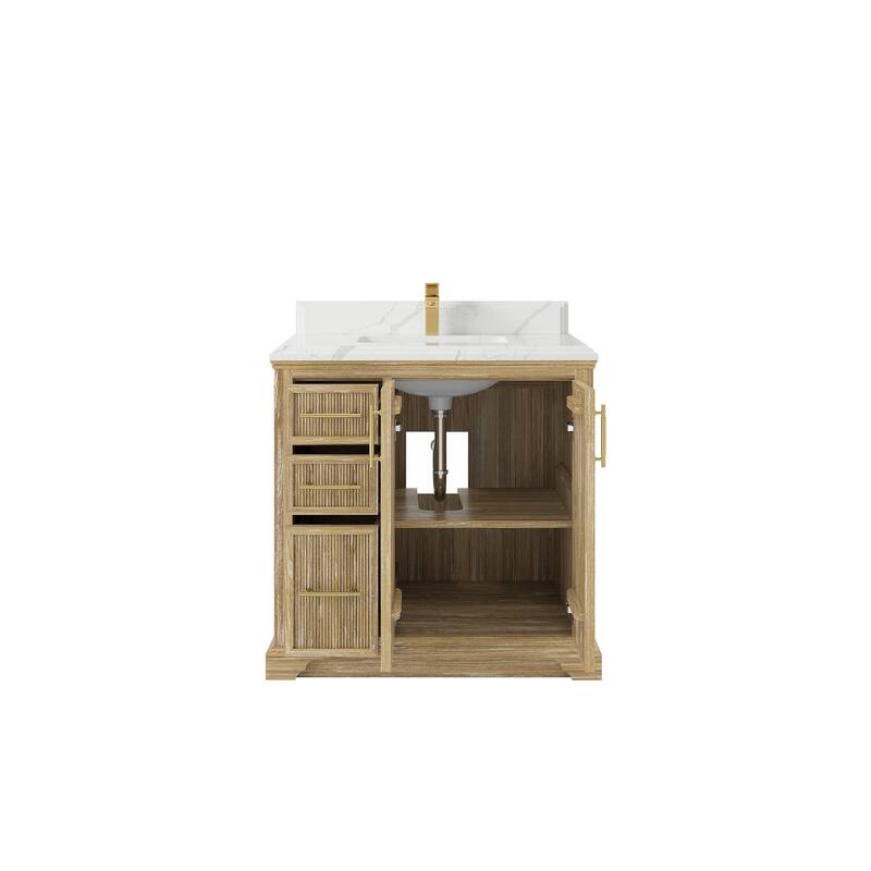 Willow Collections 36 x 22 Alys Solid Teak Center Sink Right Bathroom Vanity with Countertop