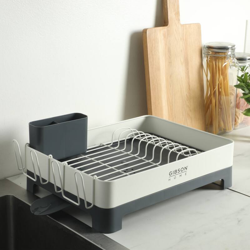 Gibson Home Nestcraft Full Size Rust Resistant Dish Rack with Drain Board and Flatware Caddy