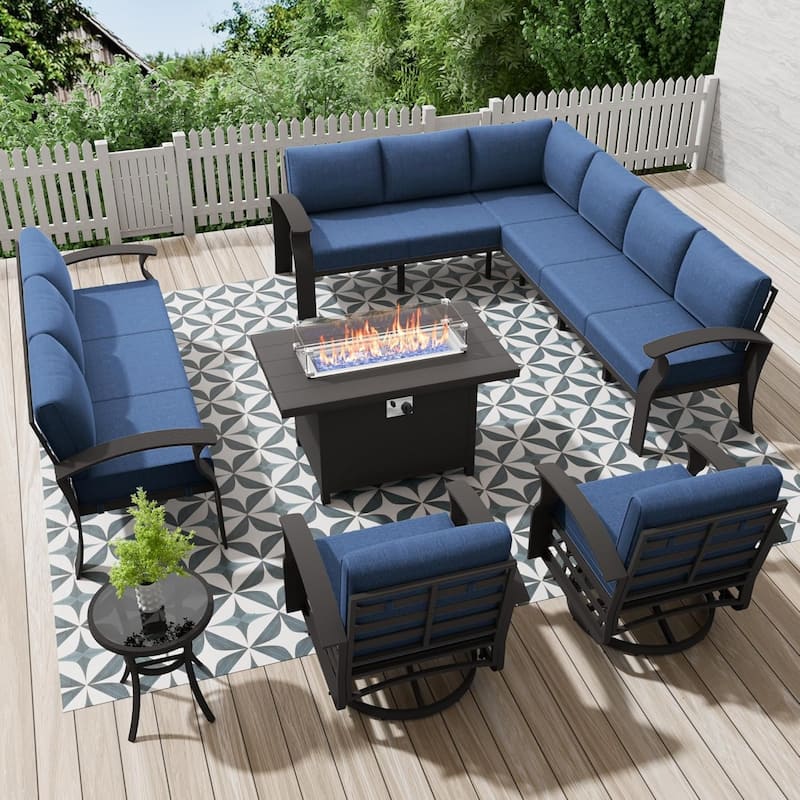 Kullavik Aluminum Corner Sofa Set, Patio Outdoor Sectional Sofa Set with Armrests and Footrests
