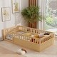 preview thumbnail 1 of 8, Twin Size Floor Bed Safety Kids Bed with High Guardrails (19.6 inch), Concise Bed Frame for Boys Girls Kids Toddler, Natural Natural - Twin