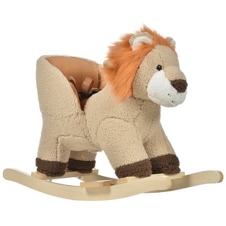 Lion-Themed Baby Rocking Horse with Plush Seat, Wooden Base, Seat Belt, and Fun Sound Effects for Toddlers