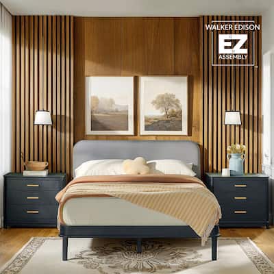 Walker Edison Solid Wood Queen Bed with Curved Upholstered Headboard
