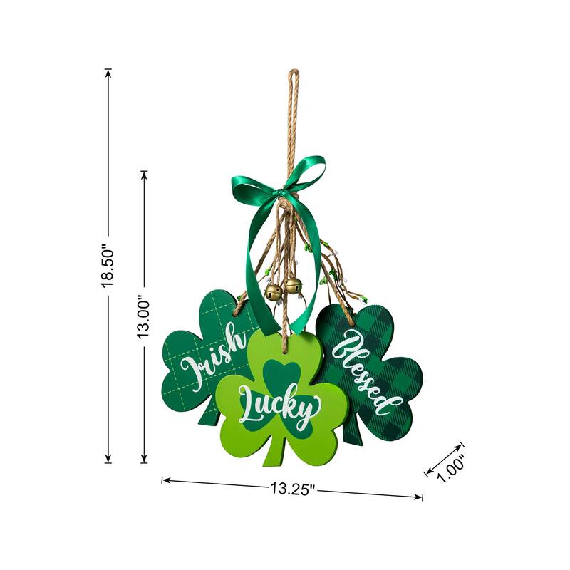 Glitzhome St. Patrick's Wooden Shamrock Doorknob Hanging Decor