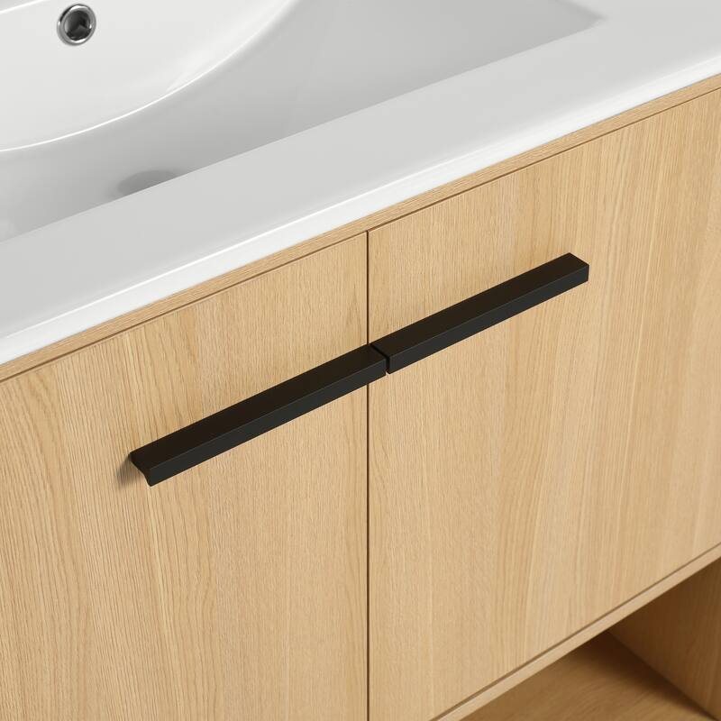 GDFStudio - Lisbon Modern Minimalist Freestanding Bathroom Vanity Cabinet with Soft Close Doors, Open Shelf, Sink NOT INCLUDED