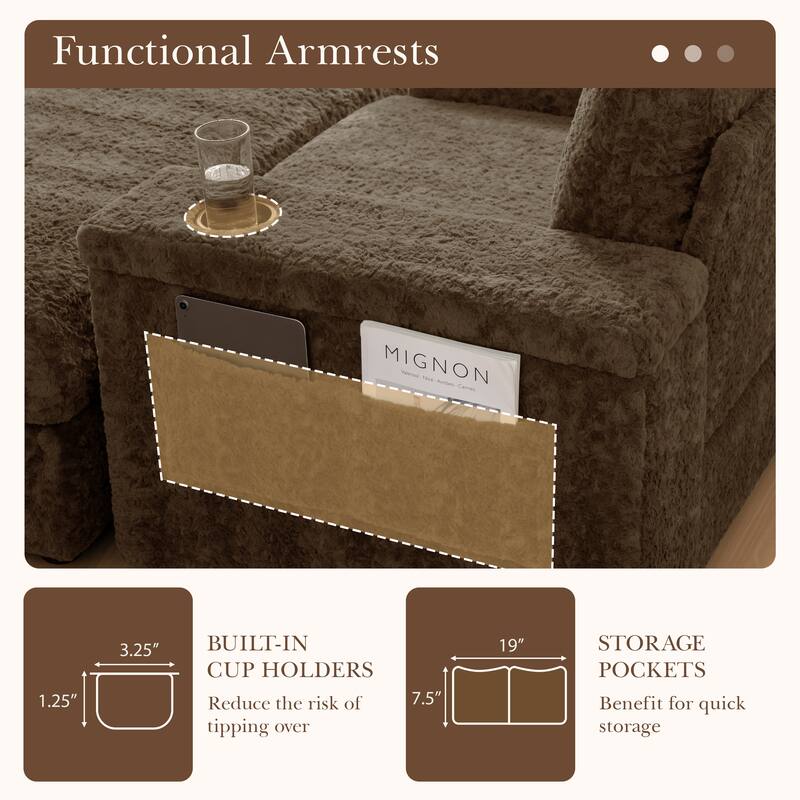 2-Piece Oversized Accent Chair & Ottoman Sets, Single Sofa Reading Couch Chaise Lounge with Storage Ottoman & Cup Holders