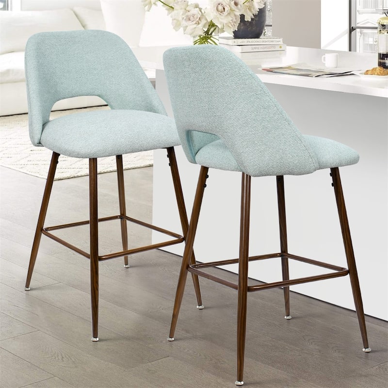 Upholstered Modern Bar Stool Walnut Leg (Set of 2) - Turquoise