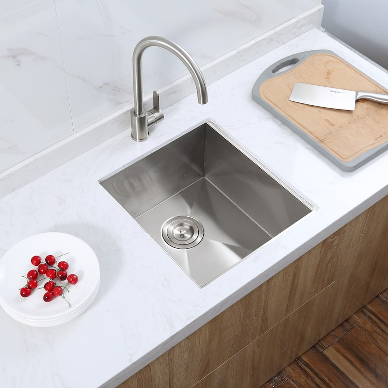 Luxier BBS16-18Z 16" Single Bowl Stainless Steel Undermount Bar Sink - 16