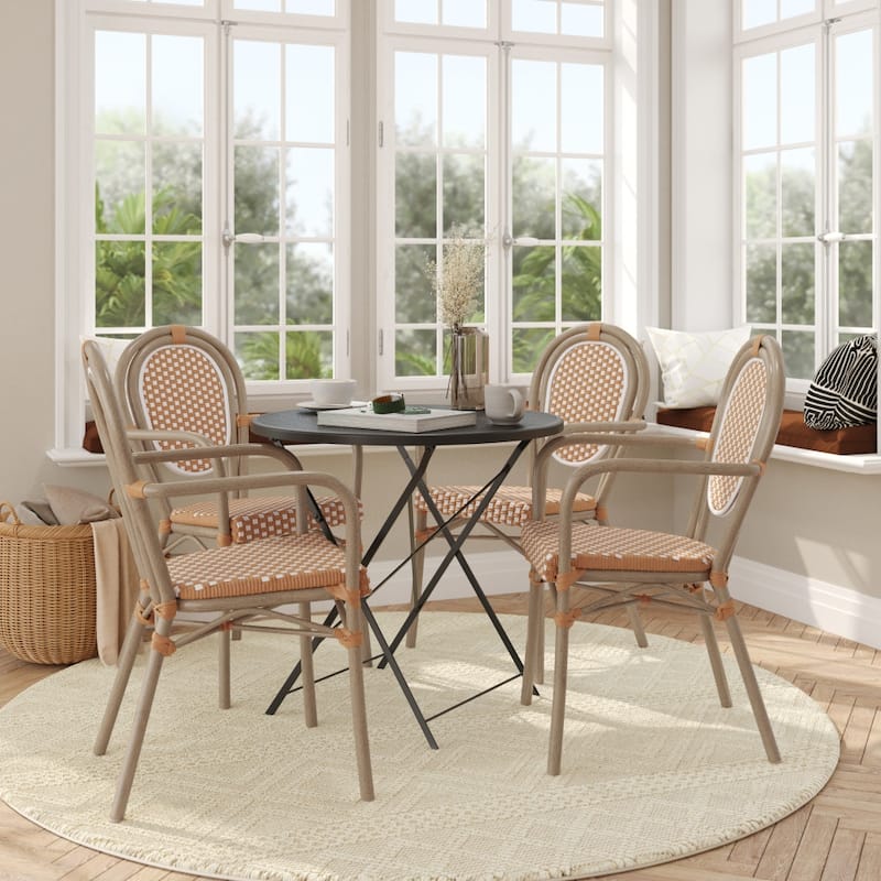 4 Pack All-Weather Commercial Paris Chairs with Arms and metal Frames - NaturalWhiteLightNaturalFrame