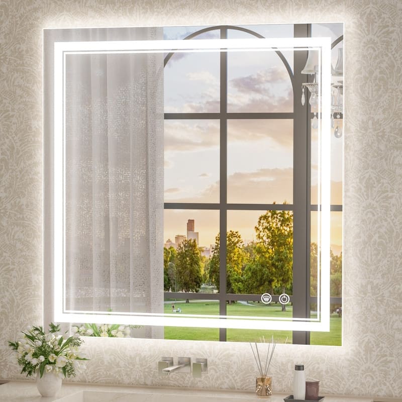 KEONJINN LED Lighted Bathroom Vanity Mirror 3 Colors Lights Wall Mirror - 36x36