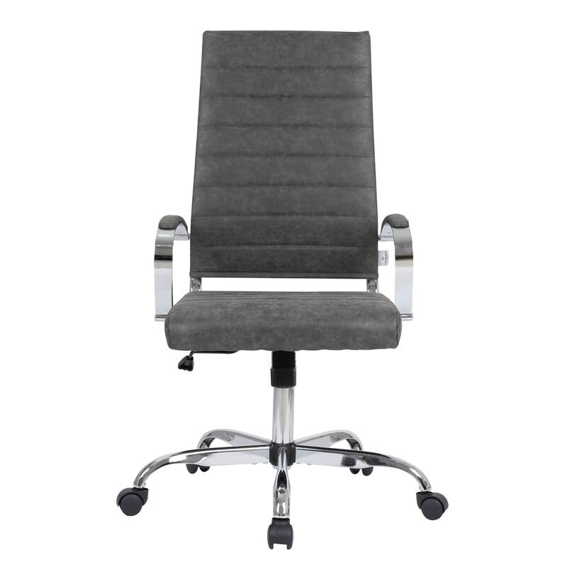 Benmar Leather Executive Office Chair with Chrome Frame, Adjustable Height, Tilt Lock, 360° Swivel, and Smooth Rolling Casters