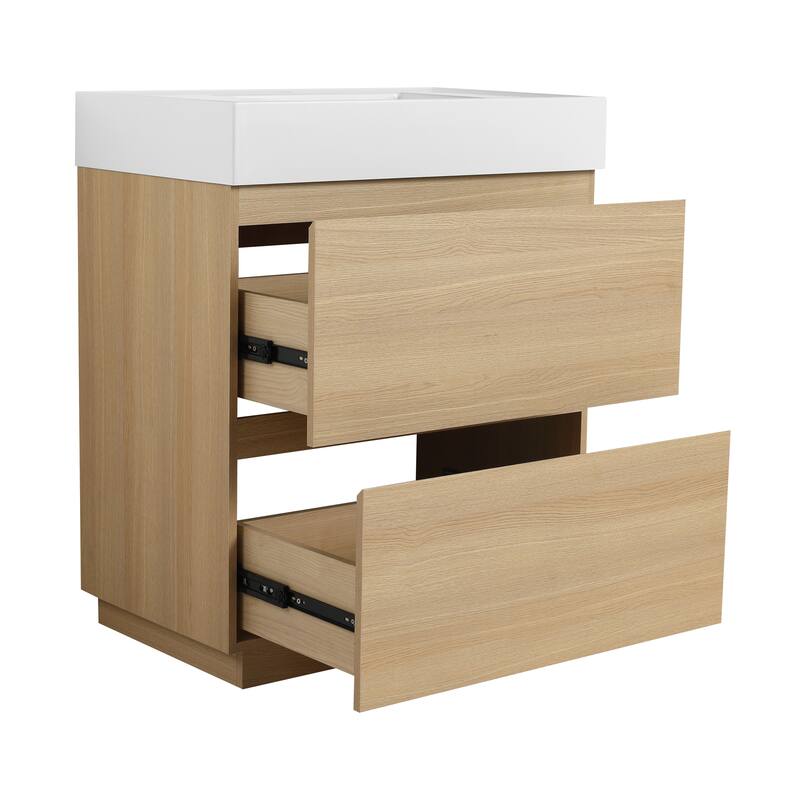 BNK 24/30 inch Freestanding Single Sink Bathroom Vanity with 2 Soft Close Drawers