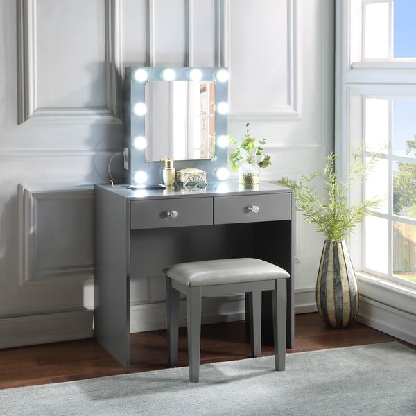 Gray Makeup Vanity and Stool Set with 10 Lights and USB Port - Bed Bath &  Beyond - 40758306