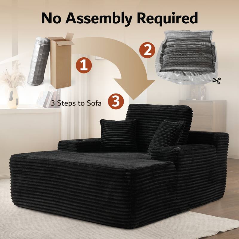 OVIOS Plush Convertible Floor Lounge Sofa with Cup Holder