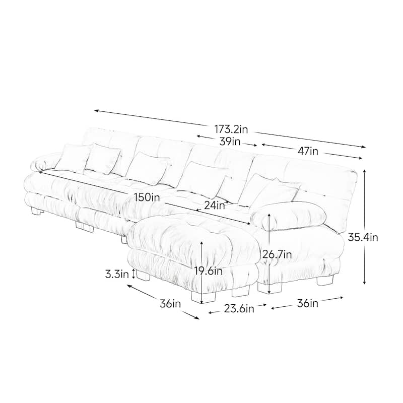 4-Seater L-Shaped Free Combination Modular Sofa with Convertible Ottoman