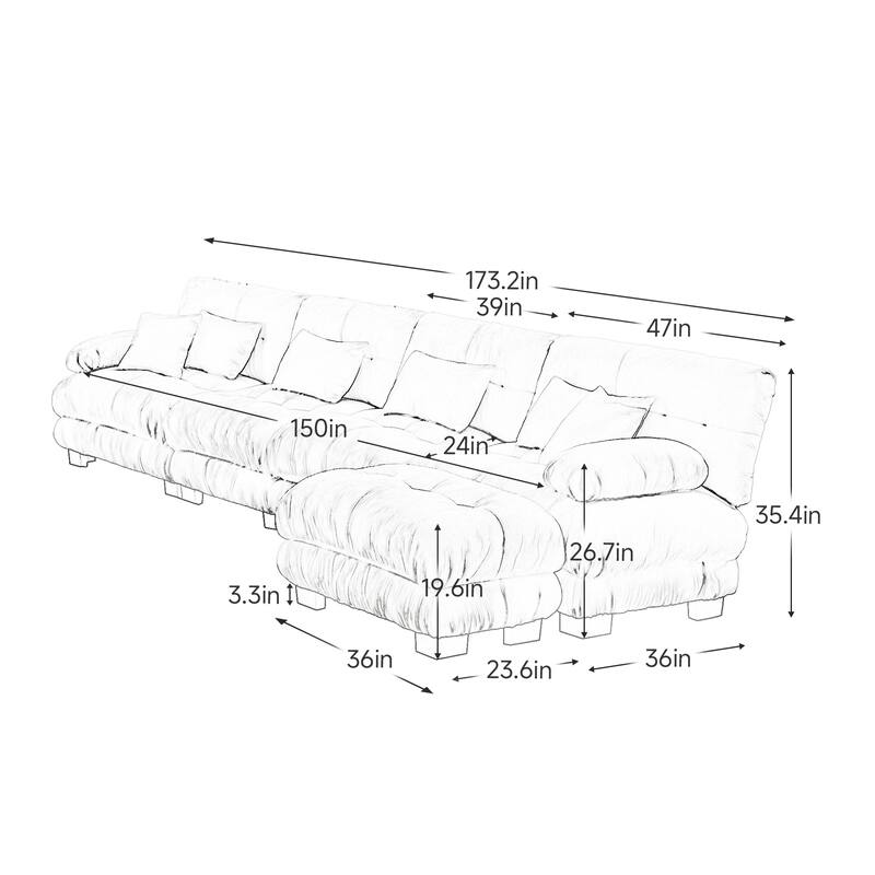 Modular L-Shaped 4-Seater Sectional Sofa Free Combination Cloud Sofa with Convertible Ottomans for Living Room