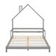 preview thumbnail 8 of 7, Grey Full Size Pine Wood House-Shaped Headboard Floor Bed with Handrails and slats for Bedroom