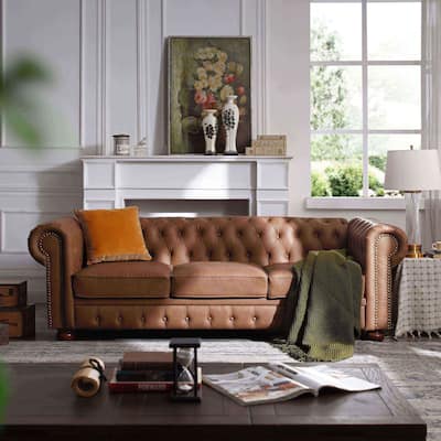 Elegant luxury Chesterfield Sofa in Classic Style, Made of Faux Leather,3-Seater,Rolled Arms
