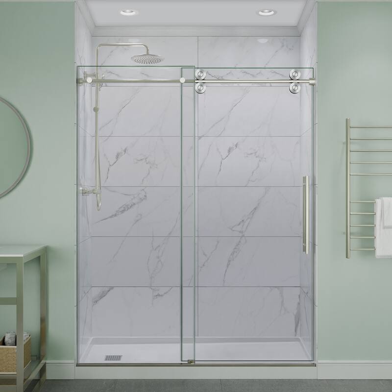 ANZZI Series 56 to 60 in. x 76 in. Frameless Shower Door with Sliding with Tsunami Guard Tempered Clear Glass