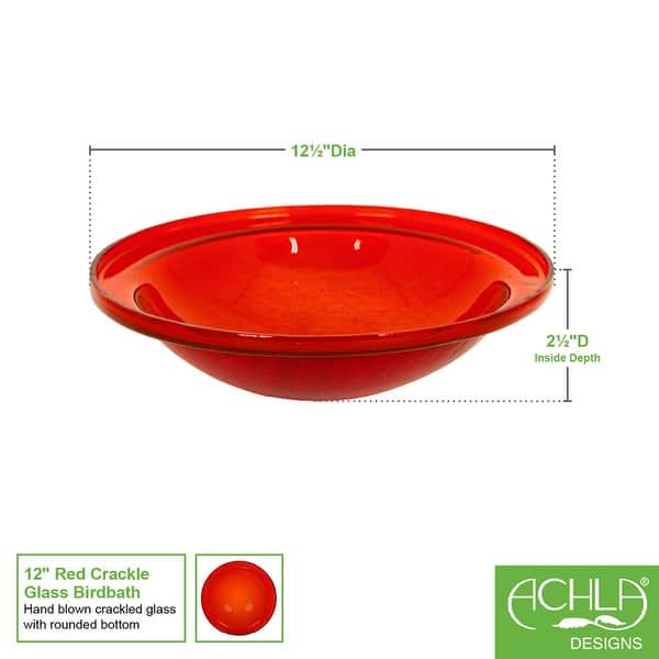 dimension image slide 4 of 5, Achla Designs Reflective Crackle Glass Birdbath Bowl, 12.5 Inch Diameter, Cobalt Blue