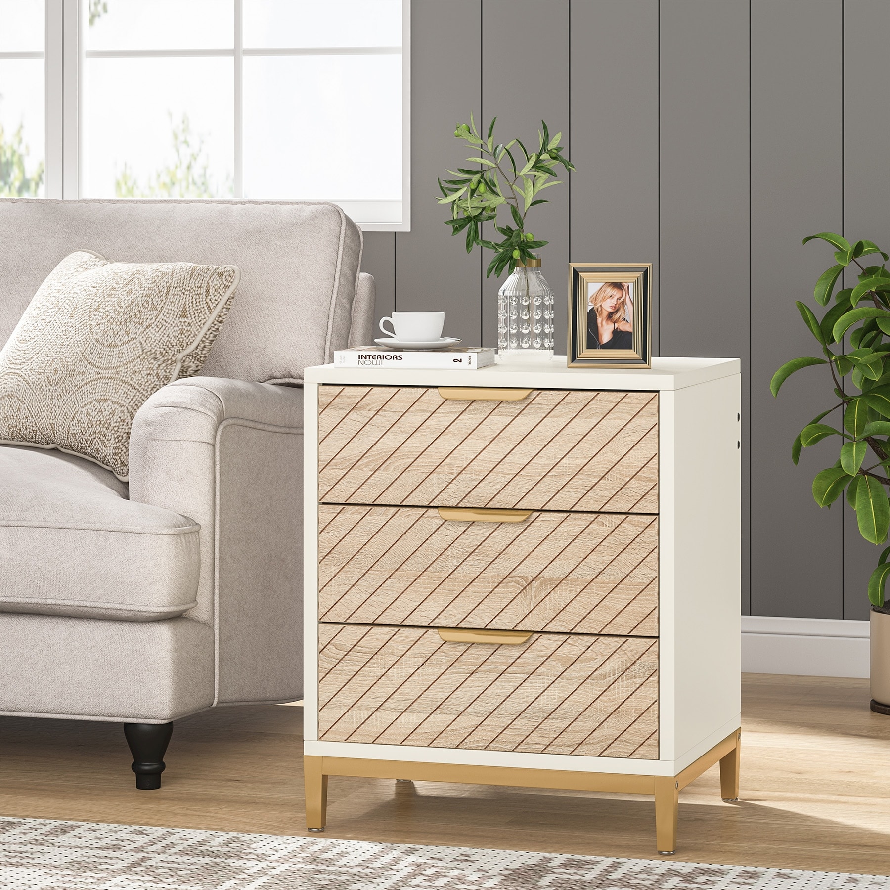 White and hot sale light wood nightstand