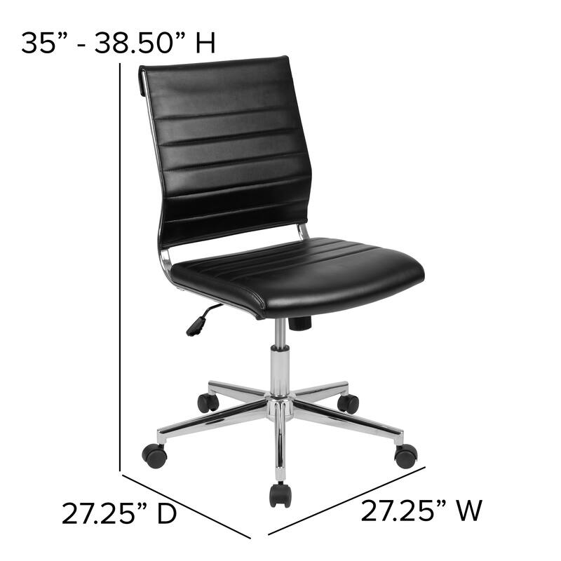 Mid-Back Armless LeatherSoft Contemporary Ribbed Executive Swivel Office Chair