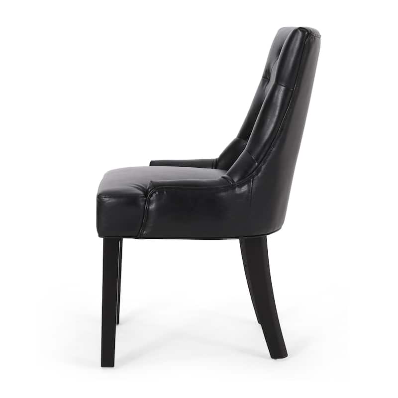 Chen Dining Chair Set of 2, Curved Black Diamond Tufted Faux Leather