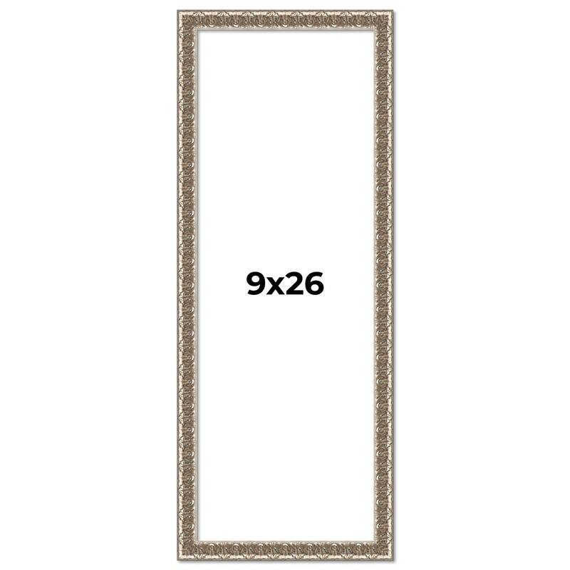 9x26 Frame Silver Versailles Ornate Solid Wood Picture Frame | 1 Inch