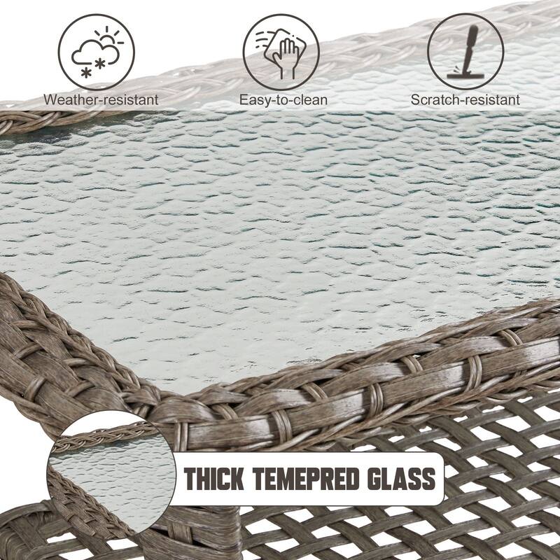 Stylish Outdoor Wicker Coffee Table with Glass Top