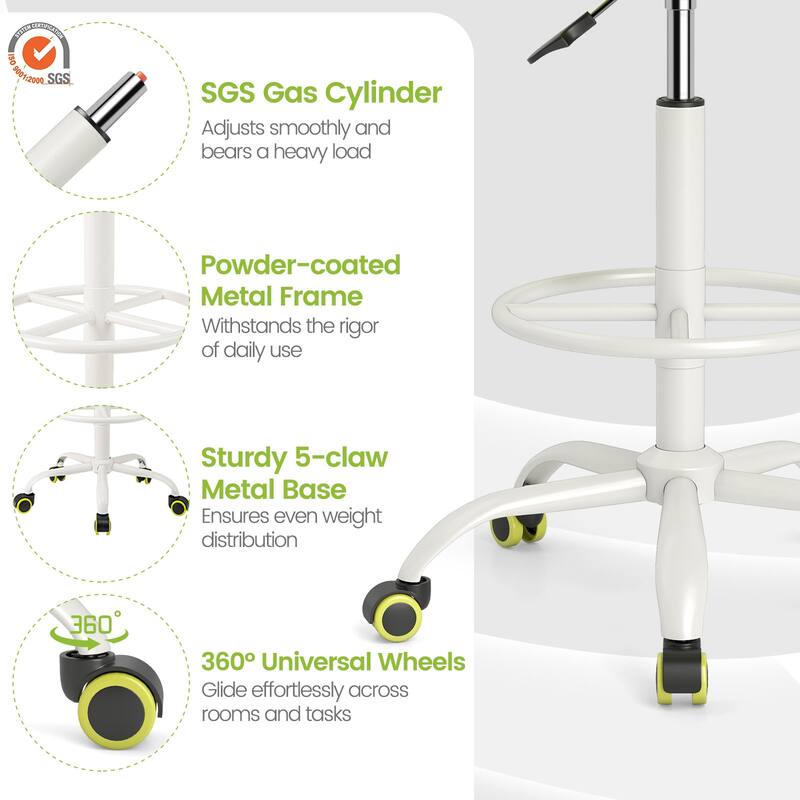 Gymax 2 PCS Drafting Stool Rolling Tall Desk Chair w/ Wheels Low