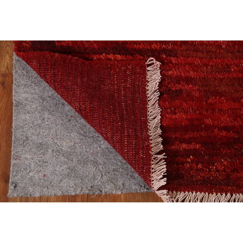 Hand Knotted Oriental 100% Wool Carpet Modern Stripe Red Moroccan Area Rug - 6' 4'' X 5' 2''