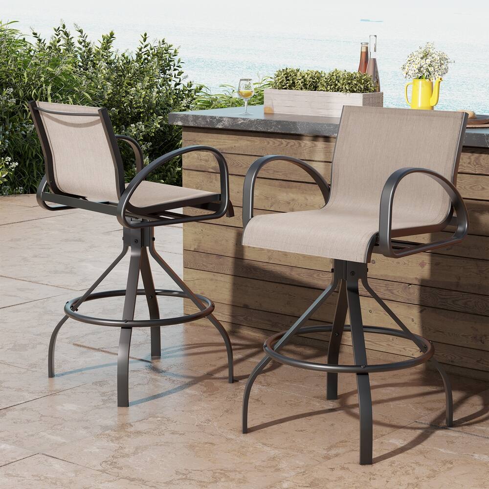 Outdoor Patio Swivel Aluminum Bar Stools Sunbrella Textilene Fabric