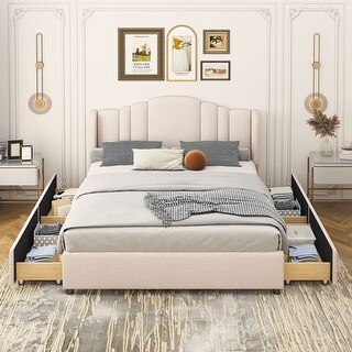 Upholstered Platform Bed with Wingback Headboard and 4 Drawers - Bed ...
