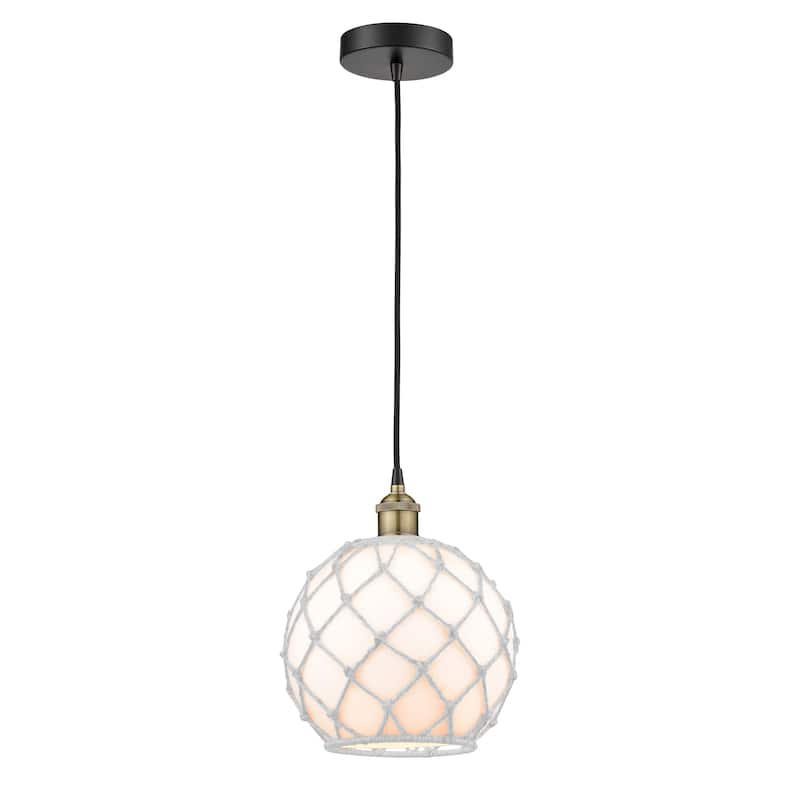 Innovations Lighting Edison - 1 Light 10" Cord Hung Mini Pendant - Black Antique Brass/White