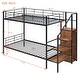 Twin Over Twin Metal Bunk Bed w/ Lateral Storage Stairs & Wardrobe, Dormitory Heavy Duty Metal Bedframe w/ Safety Rails, Black