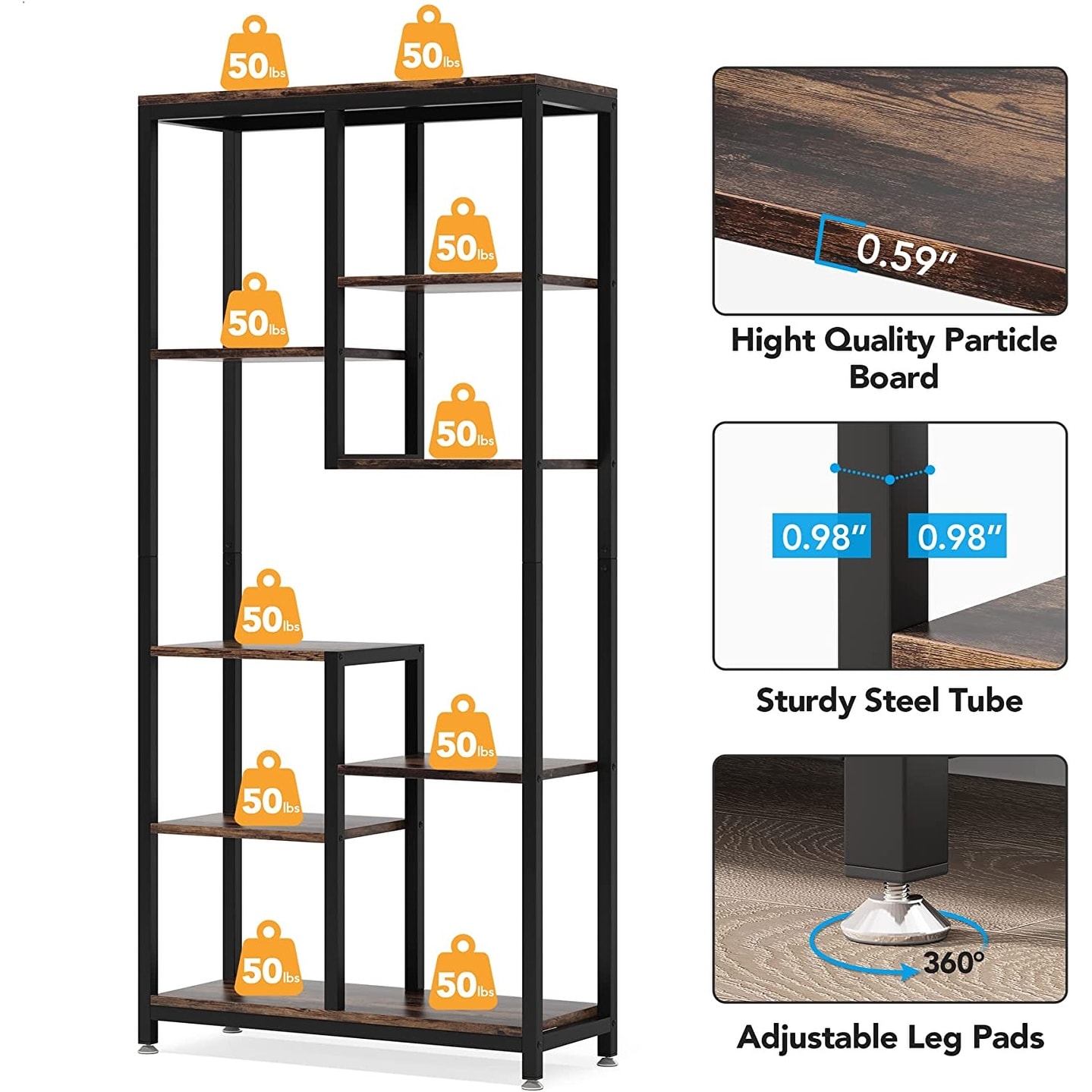 Open Shelf Bookcase Bookshelf 6 Tier Tall Shelves Storage