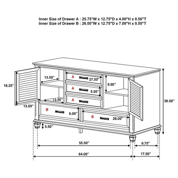 dimension image slide 9 of 37, Franco 4-Piece Storage Platform Bedroom Set