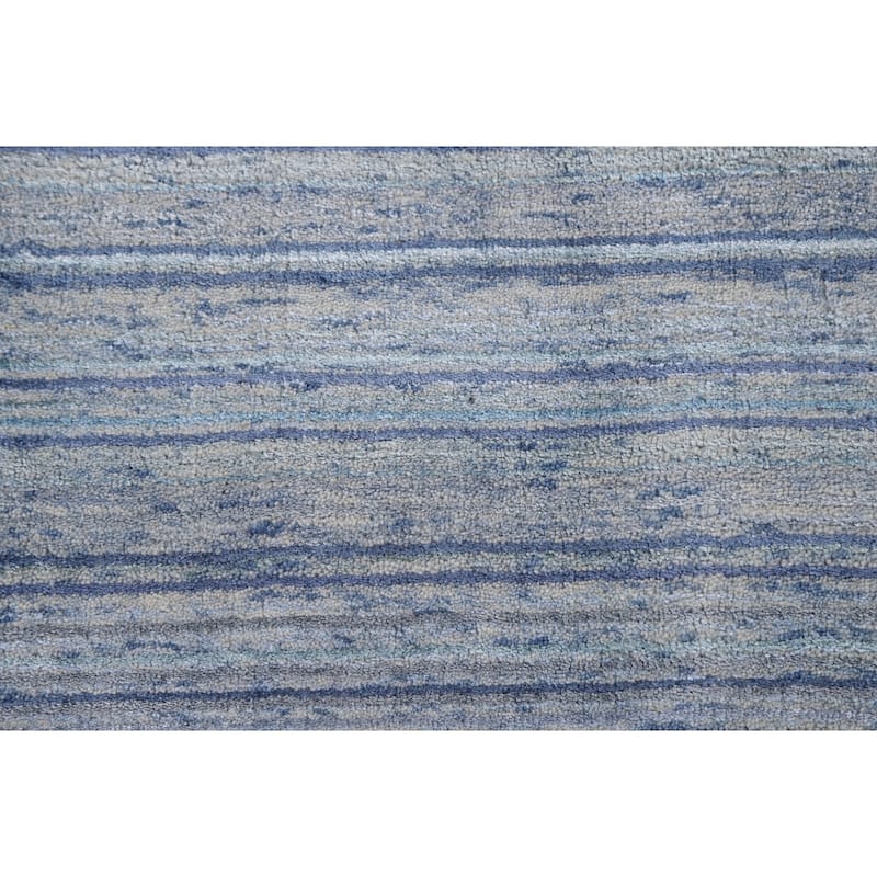 Striped Gabbeh Oriental Area Rug Handmade Blue Wool Carpet - 7'10"x 9'7"